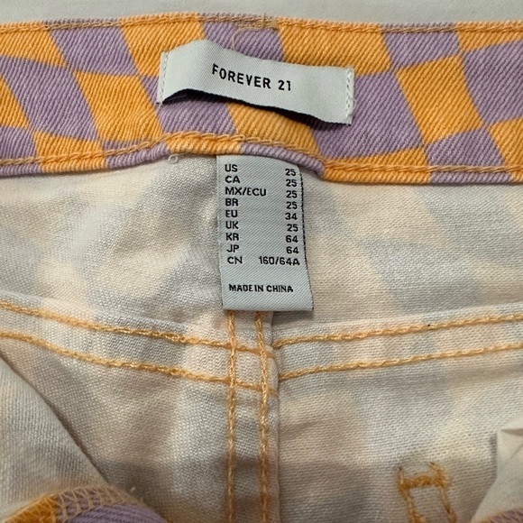 NWOT Forever 21 girl’s retro geometric color checkered denim shorts - size US25 - Picture 4 of 5